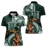 Hawaii Ikaika Warrior Football Women Polo Shirt Polynesian Tribal Tattoo - Polynesian Pride