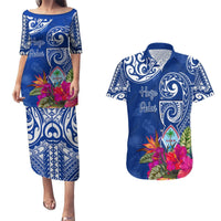 Personalised Hafa Adai Guam History and Chamorro Heritage Day Couples Matching Puletasi Dress and Hawaiian Shirt Blue Latte Stone LT05 Blue - Polynesian Pride