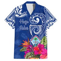 Personalised Hafa Adai Guam History and Chamorro Heritage Day Family Matching Off Shoulder Long Sleeve Dress and Hawaiian Shirt Blue Latte Stone LT05 Dad's Shirt - Short Sleeve Blue - Polynesian Pride