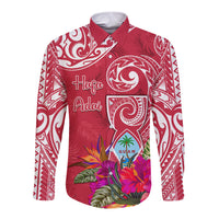 Personalised Hafa Adai Guam History and Chamorro Heritage Day Long Sleeve Button Shirt Red Latte Stone LT05 Unisex Red - Polynesian Pride