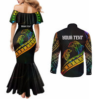 Personalised LGBT History Month Couples Matching Mermaid Dress and Long Sleeve Button Shirt Proud And Happy Polynesian Dolphin LT05 - Polynesian Pride