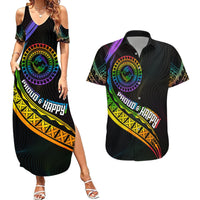 Personalised LGBT History Month Couples Matching Summer Maxi Dress and Hawaiian Shirt Proud And Happy Polynesian Dolphin LT05 Black - Polynesian Pride