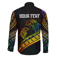 Personalised LGBT History Month Family Matching Off Shoulder Long Sleeve Dress and Hawaiian Shirt Proud And Happy Polynesian Dolphin LT05 - Polynesian Pride