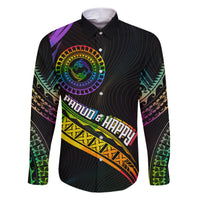 Personalised LGBT History Month Family Matching Short Sleeve Bodycon Dress and Hawaiian Shirt Proud And Happy Polynesian Dolphin LT05 Dad's Shirt - Long Sleeve Black - Polynesian Pride