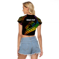 Personalised LGBT History Month Raglan Cropped T Shirt Proud And Happy Polynesian Dolphin LT05 - Polynesian Pride