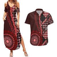 New Zealand Aotearoa Couples Matching Summer Maxi Dress and Hawaiian Shirt Maori Harakeke Weaving Pattern Red LT05 Red - Polynesian Pride