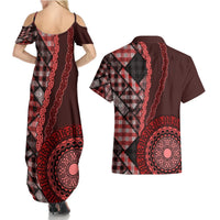 New Zealand Aotearoa Couples Matching Summer Maxi Dress and Hawaiian Shirt Maori Harakeke Weaving Pattern Red LT05 - Polynesian Pride