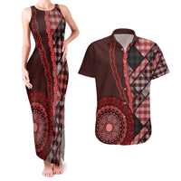 New Zealand Aotearoa Couples Matching Tank Maxi Dress and Hawaiian Shirt Maori Harakeke Weaving Pattern Red LT05 Red - Polynesian Pride