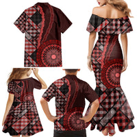 New Zealand Aotearoa Family Matching Mermaid Dress and Hawaiian Shirt Maori Harakeke Weaving Pattern Red LT05 - Polynesian Pride
