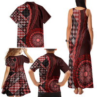 New Zealand Aotearoa Family Matching Tank Maxi Dress and Hawaiian Shirt Maori Harakeke Weaving Pattern Red LT05 - Polynesian Pride