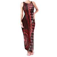 New Zealand Aotearoa Family Matching Tank Maxi Dress and Hawaiian Shirt Maori Harakeke Weaving Pattern Red LT05 Mom's Dress Red - Polynesian Pride