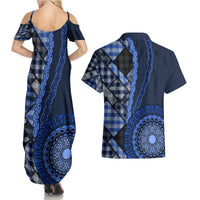 New Zealand Aotearoa Couples Matching Summer Maxi Dress and Hawaiian Shirt Maori Harakeke Weaving Pattern Blue LT05 - Polynesian Pride