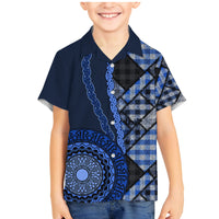 New Zealand Aotearoa Family Matching Mermaid Dress and Hawaiian Shirt Maori Harakeke Weaving Pattern Blue LT05 Son's Shirt Blue - Polynesian Pride