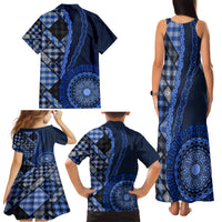 New Zealand Aotearoa Family Matching Tank Maxi Dress and Hawaiian Shirt Maori Harakeke Weaving Pattern Blue LT05 - Polynesian Pride
