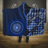 New Zealand Aotearoa Hooded Blanket Maori Harakeke Weaving Pattern Blue LT05 One Size Blue - Polynesian Pride