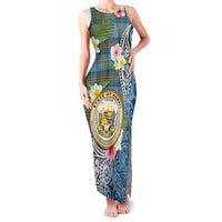 Personalised Hawaii State Family Matching Tank Maxi Dress and Hawaiian Shirt Tropical Flowers With Tartan Pattern LT05 Mom's Dress Blue - Polynesian Pride