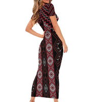 New Zealand Aotearoa Family Matching Short Sleeve Bodycon Dress and Hawaiian Shirt Red Poutama With Taniko Pattern LT05 - Polynesian Pride