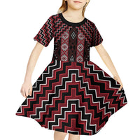New Zealand Aotearoa Kid Short Sleeve Dress Red Poutama With Taniko Pattern LT05 - Polynesian Pride