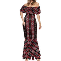 New Zealand Aotearoa Mermaid Dress Red Poutama With Taniko Pattern LT05