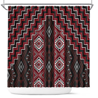 New Zealand Aotearoa Shower Curtain Red Poutama With Taniko Pattern LT05