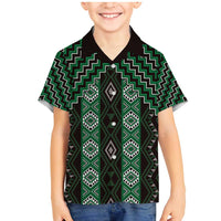 New Zealand Aotearoa Family Matching Mermaid Dress and Hawaiian Shirt Green Poutama With Taniko Pattern LT05 Son's Shirt Green - Polynesian Pride