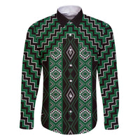 New Zealand Aotearoa Family Matching Puletasi and Hawaiian Shirt Green Poutama With Taniko Pattern LT05