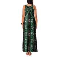 New Zealand Aotearoa Family Matching Tank Maxi Dress and Hawaiian Shirt Green Poutama With Taniko Pattern LT05
