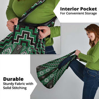 New Zealand Aotearoa Grocery Bag Green Poutama With Taniko Pattern