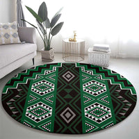 New Zealand Aotearoa Round Carpet Green Poutama With Taniko Pattern LT05