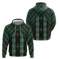 New Zealand Aotearoa Zip Hoodie Green Poutama With Taniko Pattern LT05 - Polynesian Pride