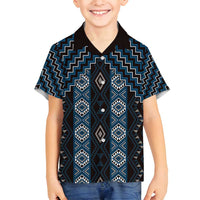 New Zealand Aotearoa Family Matching Long Sleeve Bodycon Dress and Hawaiian Shirt Blue Poutama With Taniko Pattern LT05 Son's Shirt Blue - Polynesian Pride