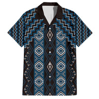 New Zealand Aotearoa Family Matching Off Shoulder Short Dress and Hawaiian Shirt Blue Poutama With Taniko Pattern LT05