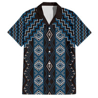 New Zealand Aotearoa Family Matching Puletasi and Hawaiian Shirt Blue Poutama With Taniko Pattern LT05