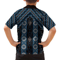 New Zealand Aotearoa Family Matching Short Sleeve Bodycon Dress and Hawaiian Shirt Blue Poutama With Taniko Pattern LT05 - Polynesian Pride