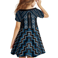 New Zealand Aotearoa Family Matching Short Sleeve Bodycon Dress and Hawaiian Shirt Blue Poutama With Taniko Pattern LT05 - Polynesian Pride