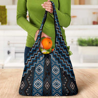 New Zealand Aotearoa Grocery Bag Blue Poutama With Taniko Pattern