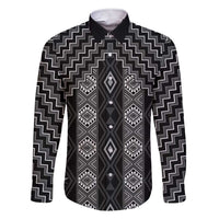 New Zealand Aotearoa Family Matching Short Sleeve Bodycon Dress and Hawaiian Shirt Black Poutama With Taniko Pattern LT05 Dad's Shirt - Long Sleeve Black - Polynesian Pride