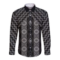 New Zealand Aotearoa Long Sleeve Button Shirt Black Poutama With Taniko Pattern LT05