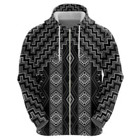 New Zealand Aotearoa Zip Hoodie Black Poutama With Taniko Pattern LT05