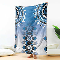 New Zealand Blanket Poutama Mix Blue Taniko Inspired Art LT05