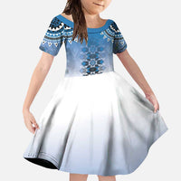 New Zealand Family Matching Long Sleeve Bodycon Dress and Hawaiian Shirt Poutama Mix Blue Taniko Inspired Art LT05 Daughter's Dress Blue - Polynesian Pride