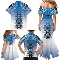 New Zealand Family Matching Mermaid Dress and Hawaiian Shirt Poutama Mix Blue Taniko Inspired Art LT05 - Polynesian Pride