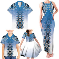 New Zealand Family Matching Tank Maxi Dress and Hawaiian Shirt Poutama Mix Blue Taniko Inspired Art LT05