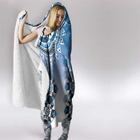 New Zealand Hooded Blanket Poutama Mix Blue Taniko Inspired Art LT05