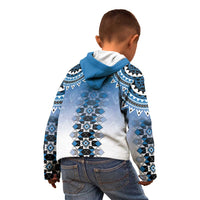 New Zealand Kid Hoodie Poutama Mix Blue Taniko Inspired Art LT05