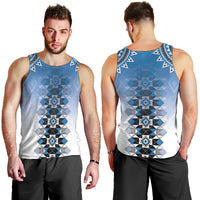 New Zealand Men Tank Top Poutama Mix Blue Taniko Inspired Art LT05
