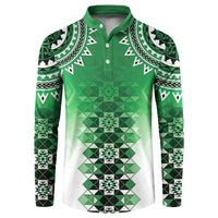 New Zealand Button Sweatshirt Poutama Mix Green Taniko Inspired Art LT05