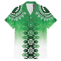 New Zealand Family Matching Off The Shoulder Long Sleeve Dress and Hawaiian Shirt Poutama Mix Green Taniko Inspired Art LT05