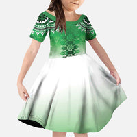 New Zealand Family Matching Tank Maxi Dress and Hawaiian Shirt Poutama Mix Green Taniko Inspired Art LT05