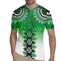 New Zealand Rugby Jersey Poutama Mix Green Taniko Inspired Art LT05